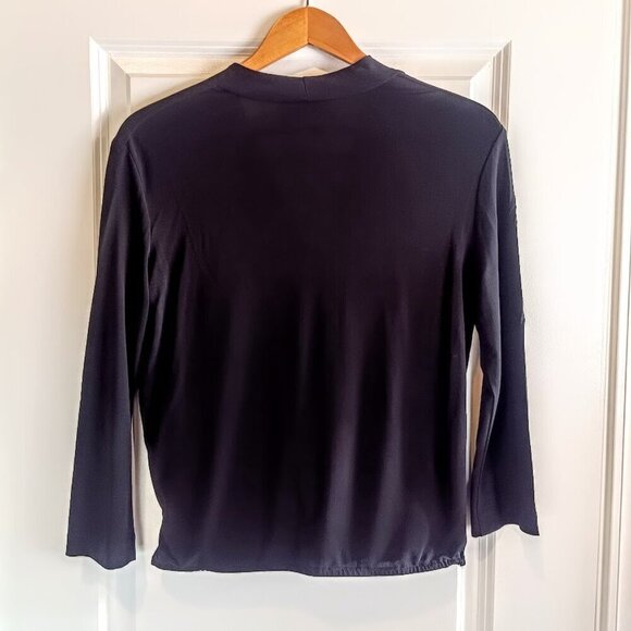 M.M. LaFleur Deneuve Black Surplice Faux Wrap Top - Picture 3 of 5
